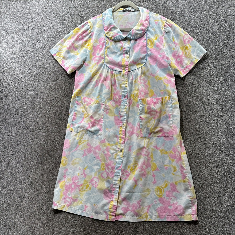 Vintage Eyefuls Floral‎ House Dress Snap Front Pastel Pink Floral Size 40 (8/10)